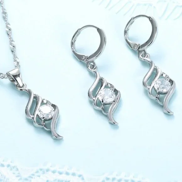 💎 NEW ❤️ Cute Spiral 925 Sterling Silver Bundle Necklace Earrings Modern - Picture 6 of 8